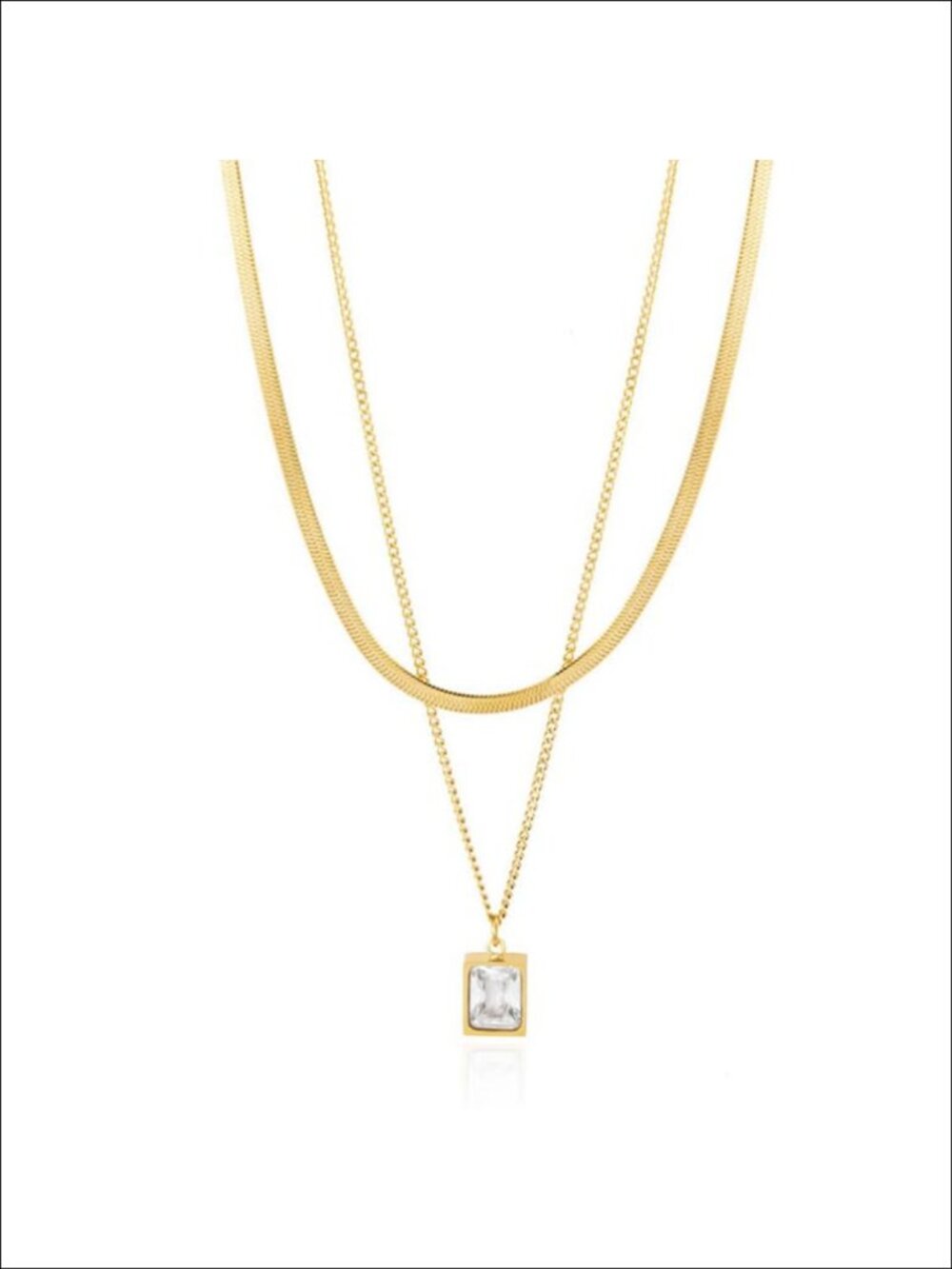 Layered 18K Gold Plated Pendant Necklace Titanium Steel Choker